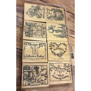 V4 1999 STAMPIN' UP! FEATHERED FRIENDS WOOD MOUNTED RUBBER STAMP SET OF 8